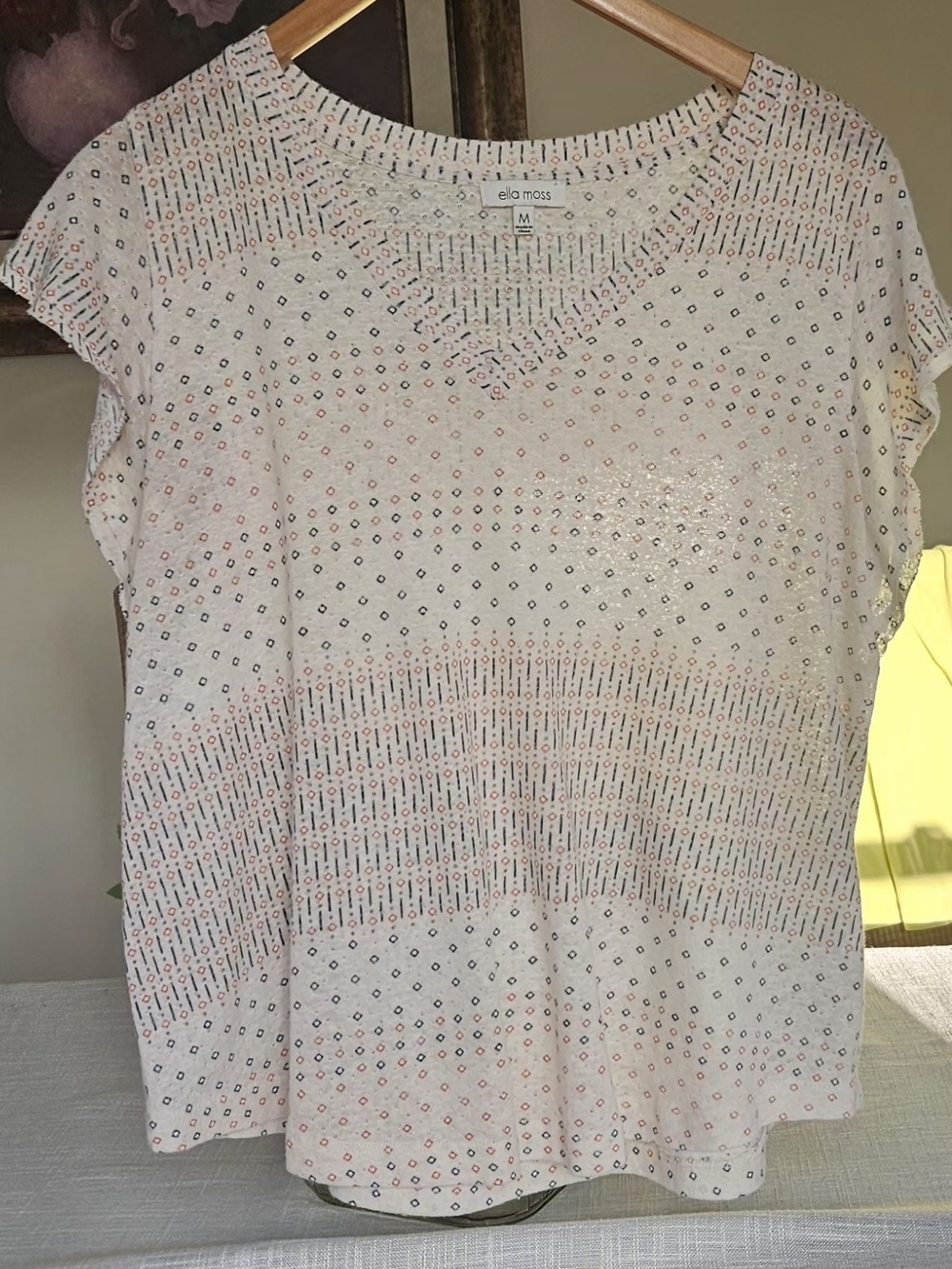 Ella Moss Linen Blend Geometric Print Flutter Sleeve Top - Medium